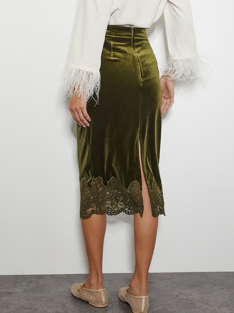 Monsoon Green Andi Velvet Lace Pencil Skirt - Image 3 of 5