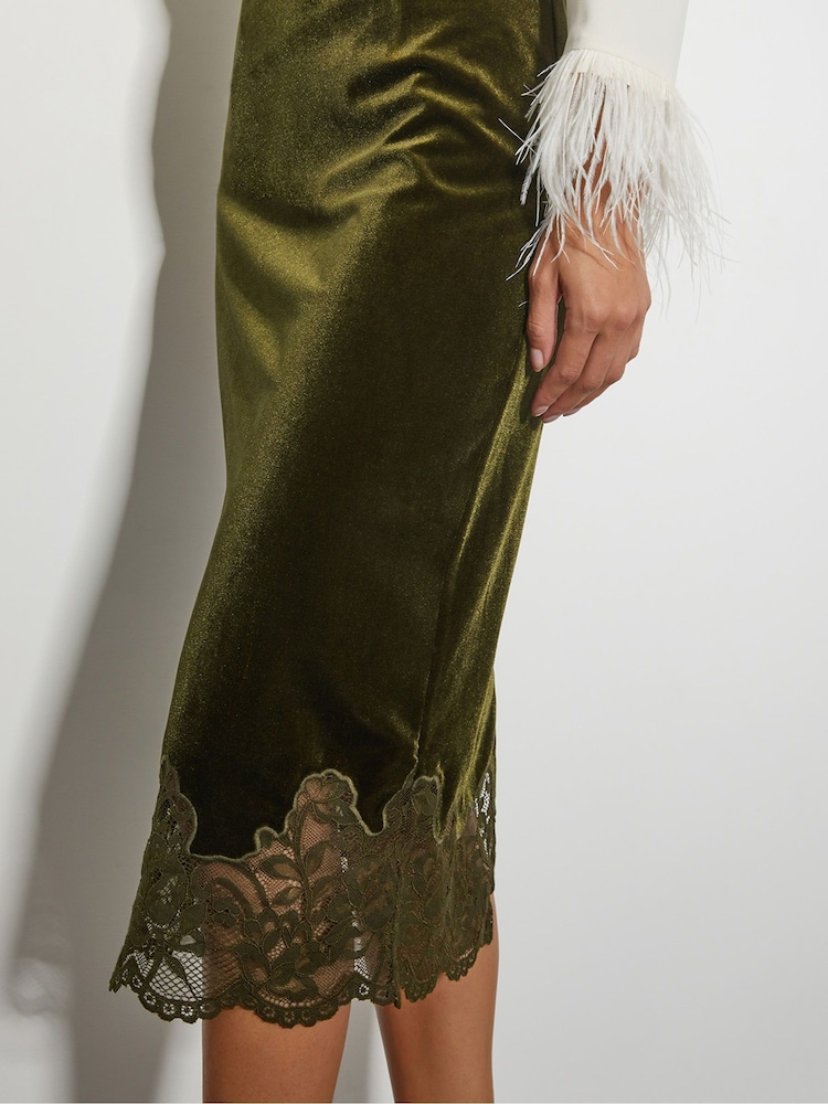Monsoon Green Andi Velvet Lace Pencil Skirt - Image 4 of 5