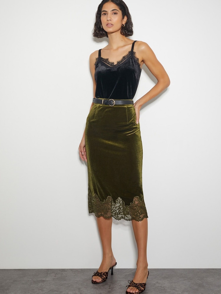 Monsoon Green Andi Velvet Lace Pencil Skirt - Image 5 of 5