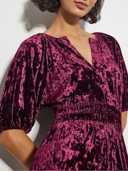 Monsoon Red Valle Puff Sleeve Velvet Midi Dress - Image 4 of 5