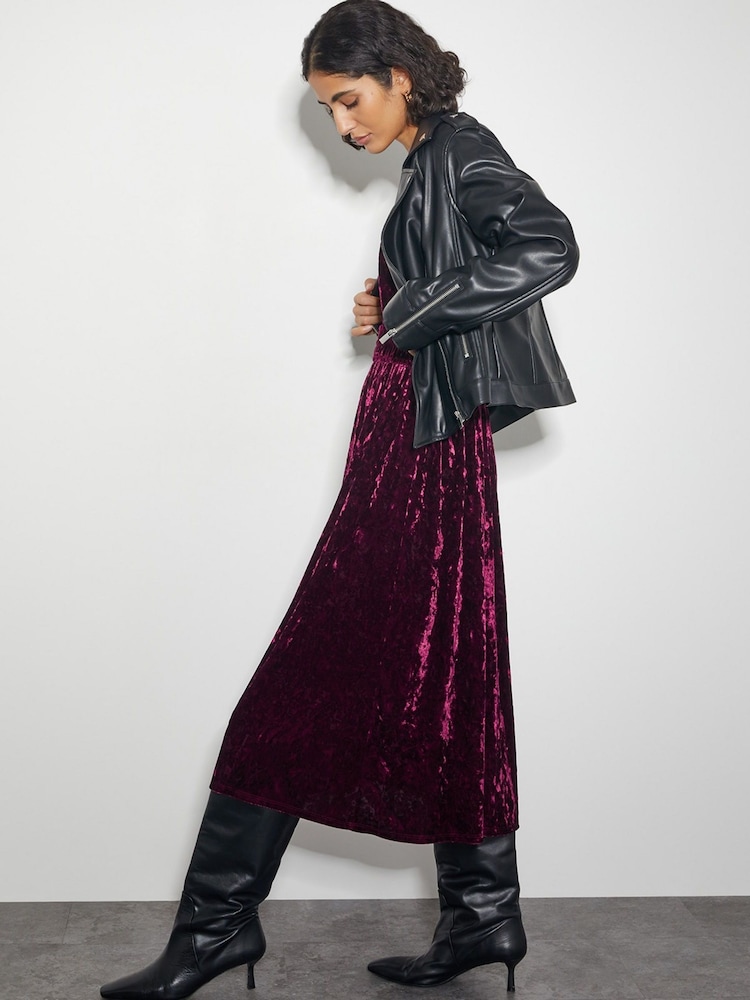 Monsoon Red Valle Puff Sleeve Velvet Midi Dress - Image 5 of 5