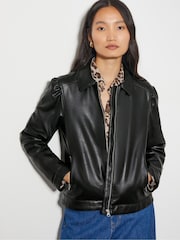 Monsoon Black Bella Faux Leather Bomber Jacket - Image 1 of 4