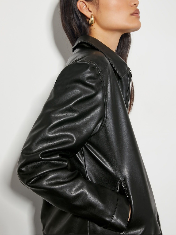 Monsoon Black Bella Faux Leather Bomber Jacket - Image 4 of 4