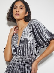 Monsoon Grey Valle Puff Sleeve Velvet Midi Dress - Image 3 of 4