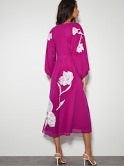 Monsoon Purple Talia Floral Applique Midi Tea Dress - Image 3 of 6