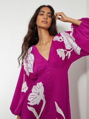Monsoon Purple Talia Floral Applique Midi Tea Dress - Image 4 of 6