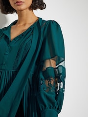 Monsoon Green Florence Lace Insert Pleated Midi Dress - Image 2 of 4