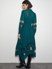 Monsoon Green Florence Lace Insert Pleated Midi Dress - Image 3 of 4
