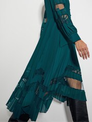 Monsoon Green Florence Lace Insert Pleated Midi Dress - Image 4 of 4