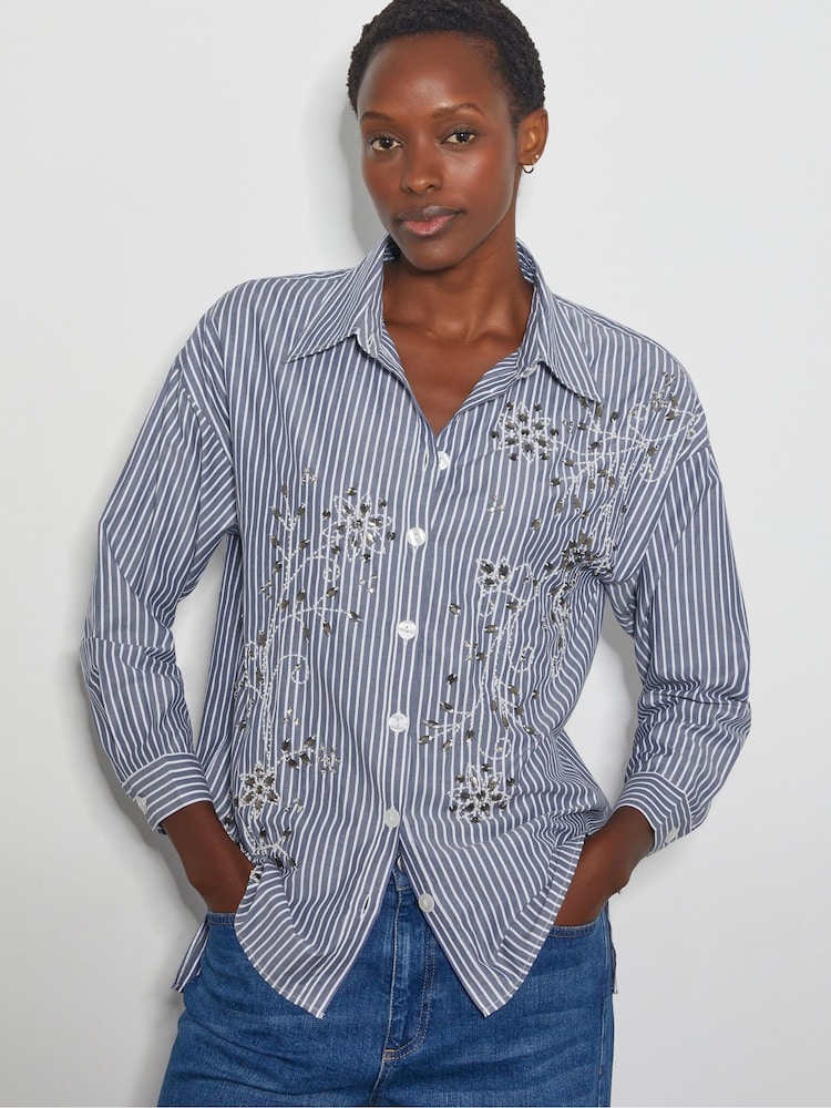 Monsoon Blue Sherry Embroidered Stripe Shirt - Image 1 of 4