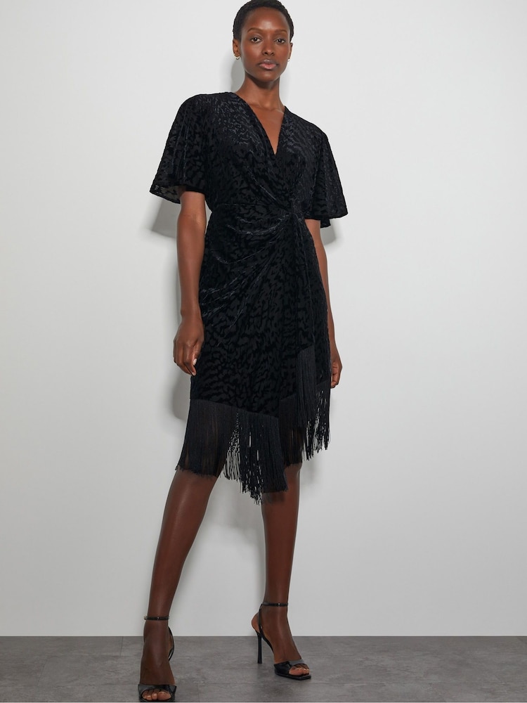 Monsoon Black Dana Devore Leopard Print Wrap Dress - Image 1 of 4