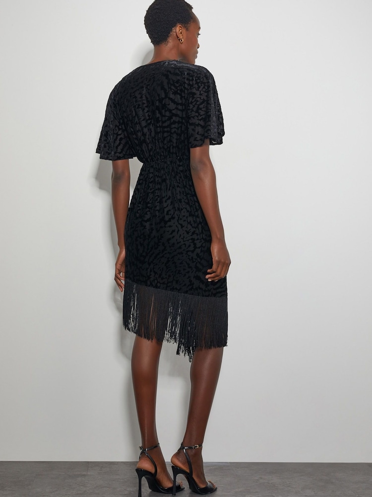 Monsoon Black Dana Devore Leopard Print Wrap Dress - Image 2 of 4