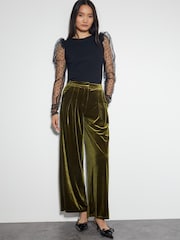 Monsoon Green Valery Wide Leg Velvet Trousers - Image 1 of 5