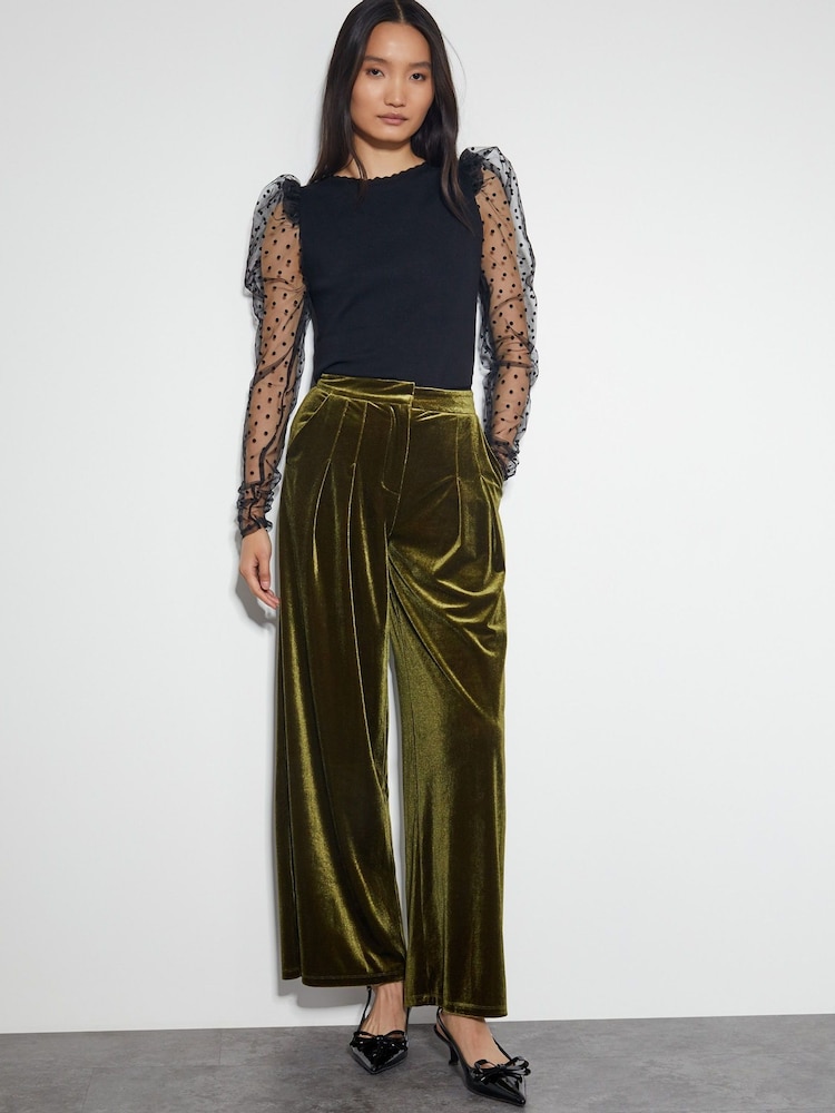 Monsoon Green Valery Wide Leg Velvet Trousers - Image 1 of 5