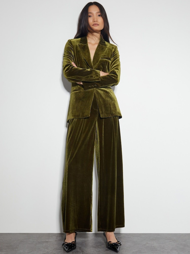 Monsoon Green Valery Wide Leg Velvet Trousers - Image 5 of 5