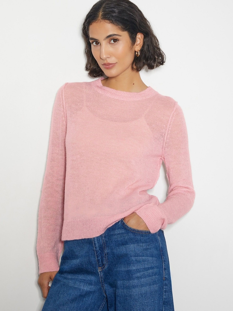 Monsoon Pink Mel Sheer Seamed Jumper - Image 1 of 4 Monsoon Pink Mel Sheer Seamed Jumper - Image 1 of 4