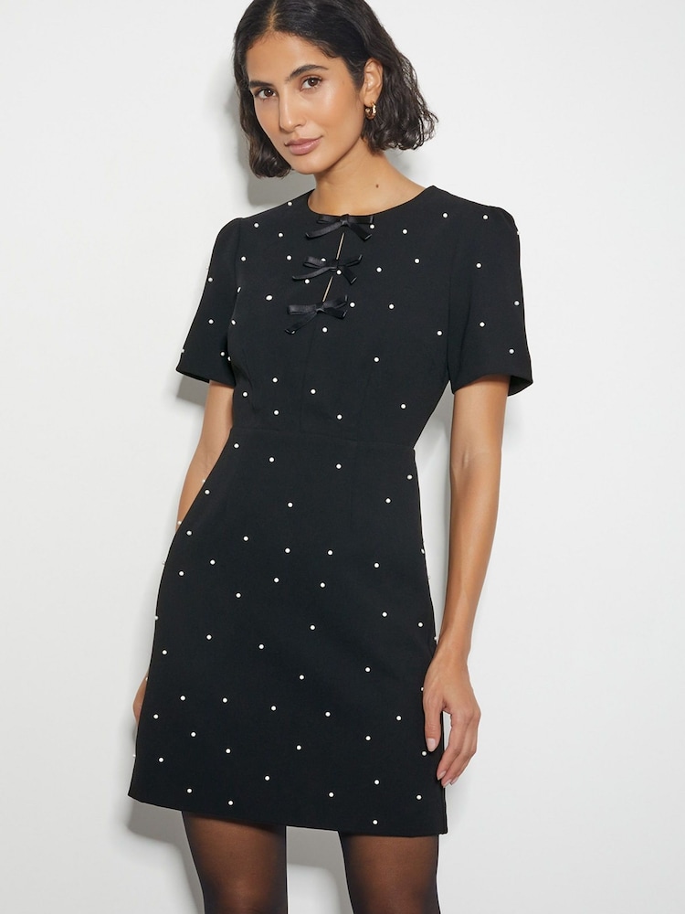 Monsoon Black Lia Pearl Short Sleeve Mini Dress - Image 1 of 5