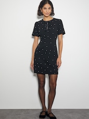 Monsoon Black Lia Pearl Short Sleeve Mini Dress - Image 2 of 5