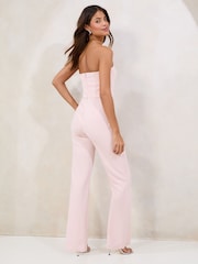 Lipsy Nude Embellished Floral Trim Bandeau Jumpsuit - Image 4 of 4