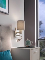 Eglo Grey Pasteri Fabric Wall Lamp With Reading Light - Image 1 of 2
