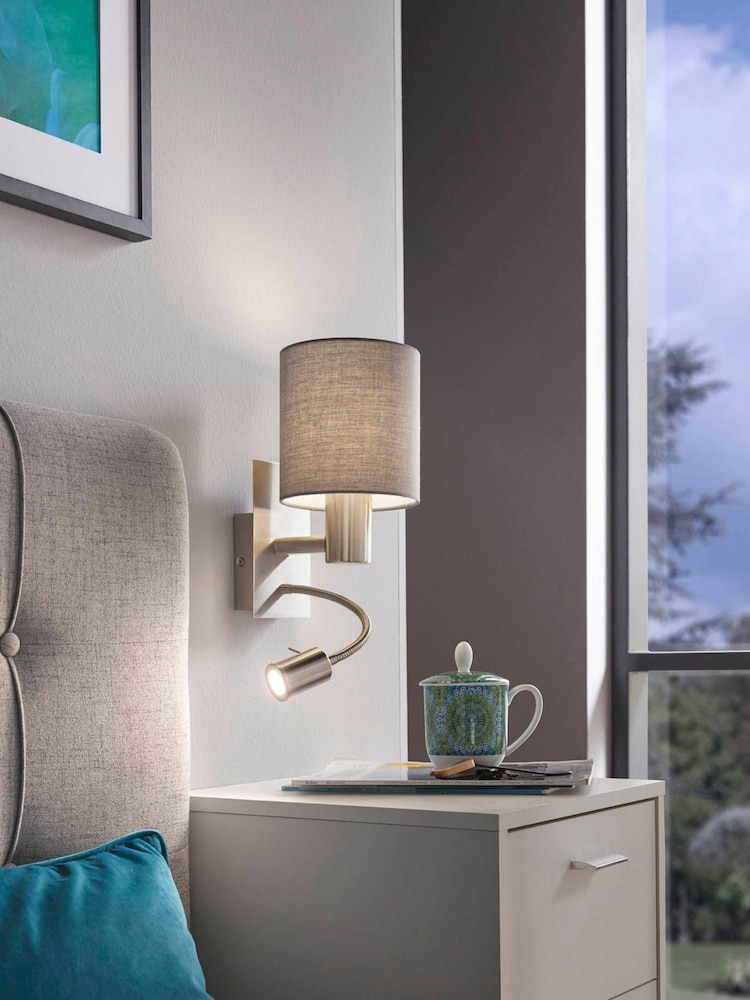 Eglo Grey Pasteri Fabric Wall Lamp With Reading Light - Image 1 of 2
