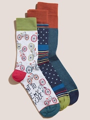 White Stuff Socken mit Fahrrad-Motiv, Grau, 3er-Pack - Bild 1 von 2