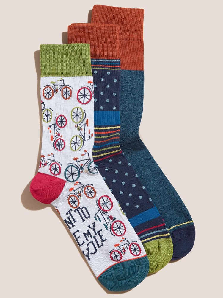 White Stuff Socken mit Fahrrad-Motiv, Grau, 3er-Pack - Bild 1 von 2