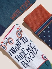 White Stuff Socken mit Fahrrad-Motiv, Grau, 3er-Pack - Bild 2 von 2