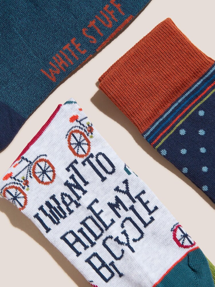 White Stuff Socken mit Fahrrad-Motiv, Grau, 3er-Pack - Bild 2 von 2