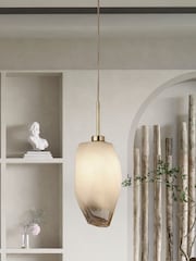 Searchlight Satin Brass Ice 1 Pendant Ceiling Light - Image 1 of 4
