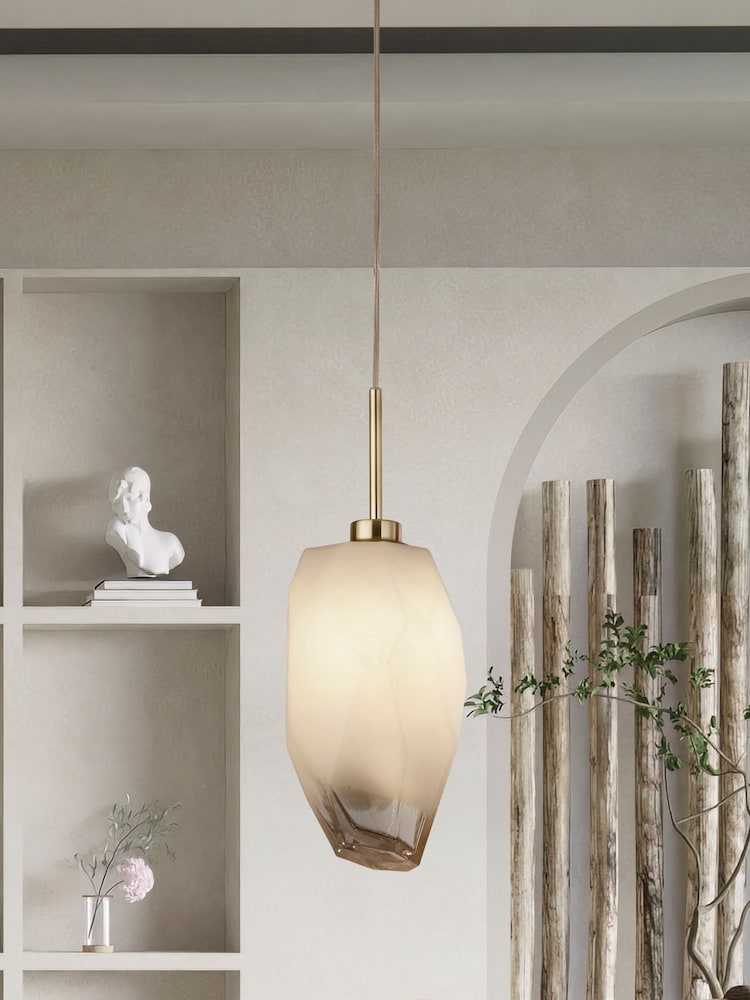 Searchlight Satin Brass Ice 1 Pendant Ceiling Light - Image 1 of 4