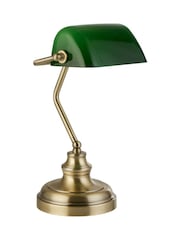 Searchlight Antique Brass and Green Emerald Bankers Table Lamp - Image 3 of 4