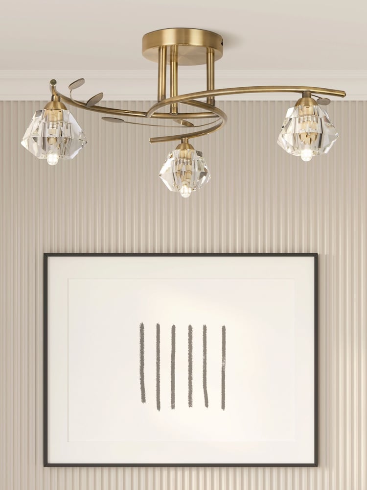 Searchlight Antique Brass Diamond 3 Light Ceiling Light - Image 1 of 4