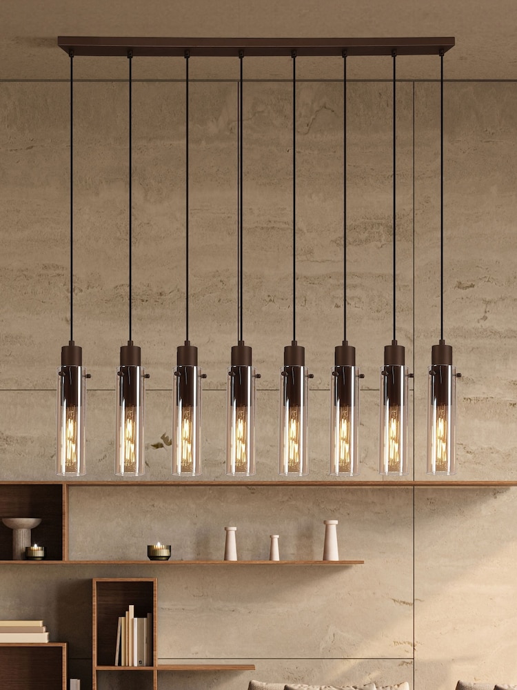 Searchlight Mocha and Amber Fira 8 Light Bar Pendant Ceiling Light - Image 1 of 4