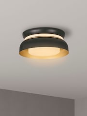 Searchlight Black and Gold Hambel Flush Ceiling Light - Image 1 of 4