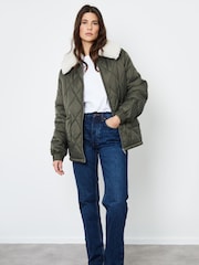 Another Sunday Diamond Quilted Bomber Jacket With Removable Borg Collar - Image 1 of 2