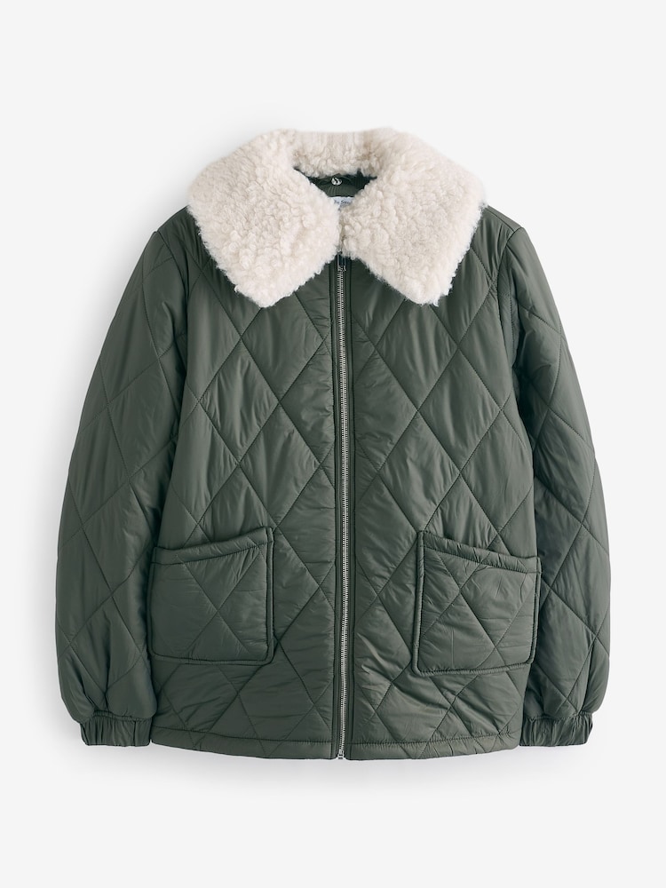 Another Sunday Diamond Quilted Bomber Jacket With Removable Borg Collar - Image 2 of 2