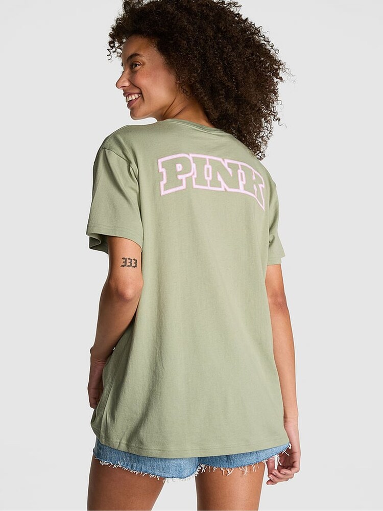Victoria's Secret PINK Green Garden Short Sleeve Oversized T-Shirt - Image 2 of 3 Victoria's Secret PINK Green Garden Short Sleeve Oversized T-Shirt - Image 2 of 3