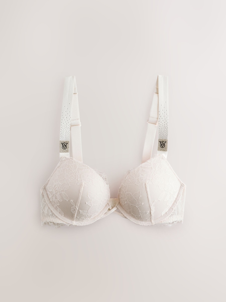 Victoria's Secret Coconut White Add 2 Cups Push Up Lace Bombshell Scattered Shine Strap Bra - Image 1 of 3