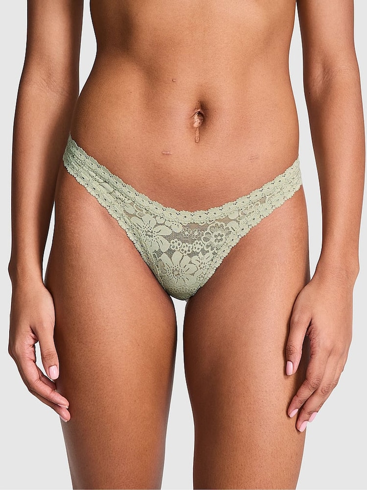Victoria's Secret PINK Green Garden Mini Scoop Thong Floral Lace Knickers - Image 1 of 2
