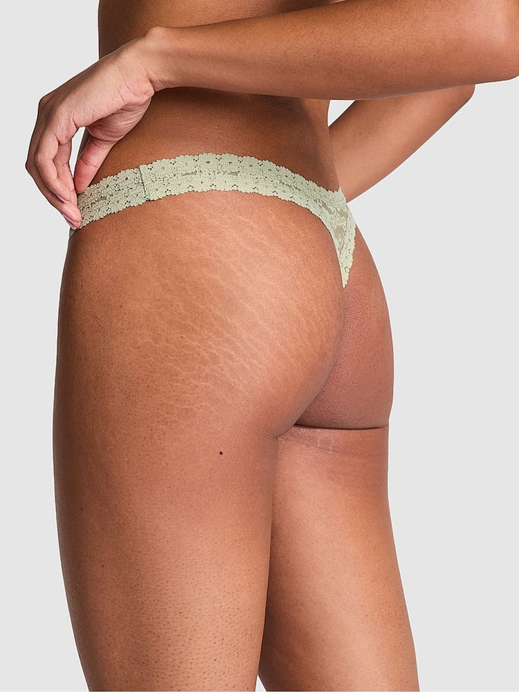 Victoria's Secret PINK Green Garden Mini Scoop Thong Floral Lace Knickers - Image 2 of 2