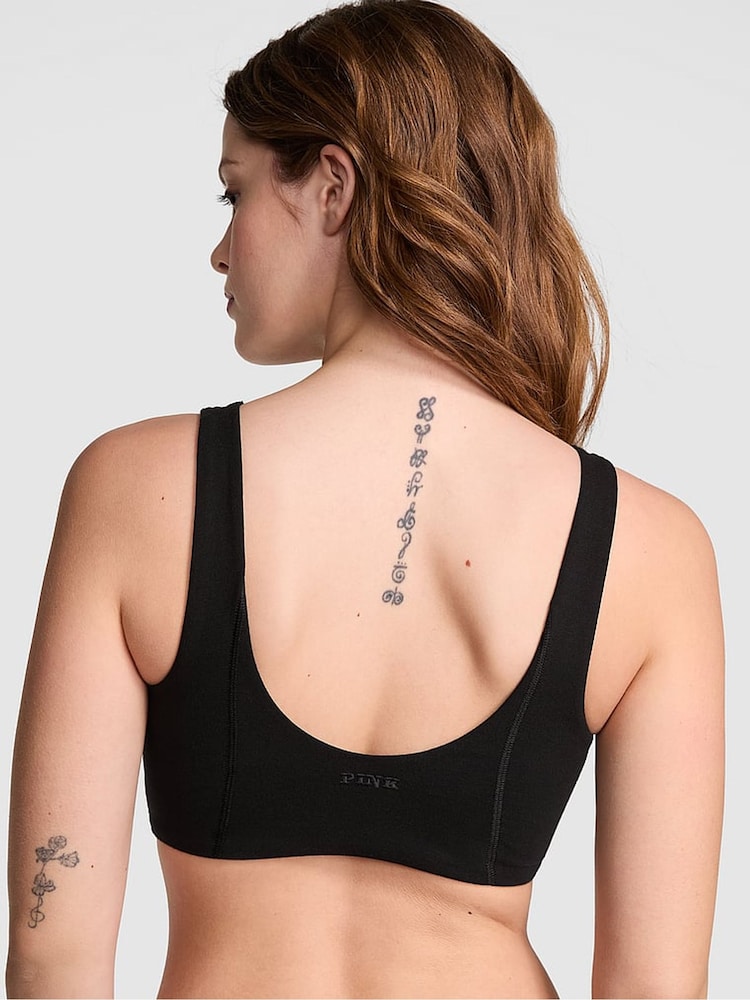 Victoria's Secret PINK Black Cotton Scoop Sports Bra - Image 1 of 2