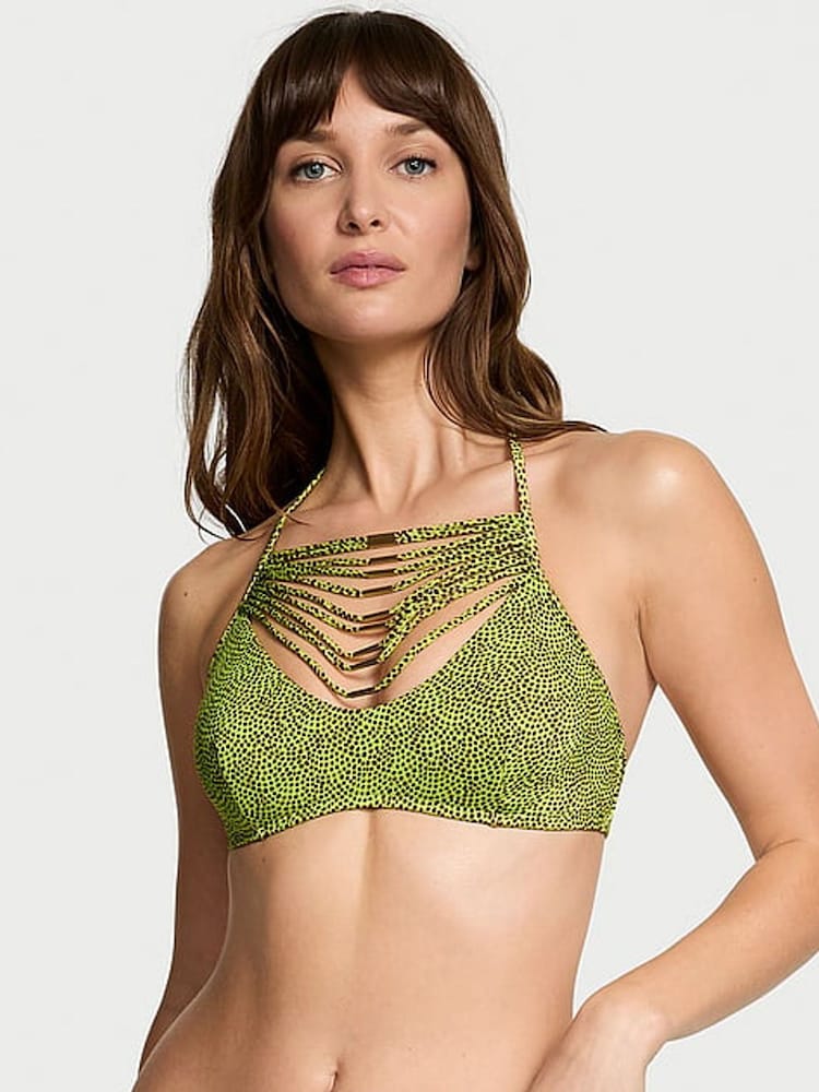 Victoria's Secret Limelight Green Dots Halter Archive Bikini Top - Image 1 of 4