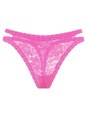 Victoria's Secret PINK Pink Gossip Double Strap Thong Floral Lace Knickers - Image 3 of 3