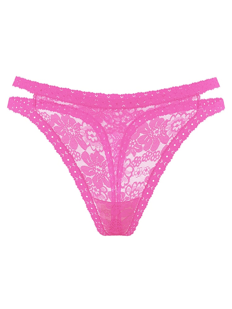 Victoria's Secret PINK Pink Gossip Double Strap Thong Floral Lace Knickers - Image 3 of 3