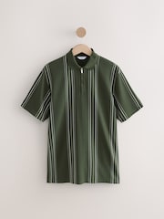 Оливково-зеленые - Вертикаль в полоску Quarter Zip рубашки поло - Image 5 of 7