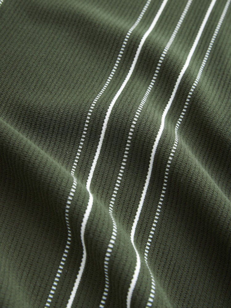 Olive Green Vertical Stripe Quarter Zip Polo Shirt - Image 6 of 7