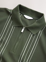 Оливково-зеленые - Вертикаль в полоску Quarter Zip рубашки поло - Image 7 of 7
