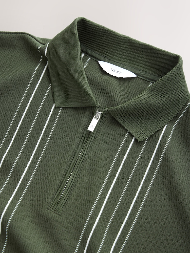 Оливково-зеленые - Вертикаль в полоску Quarter Zip рубашки поло - Image 7 of 7