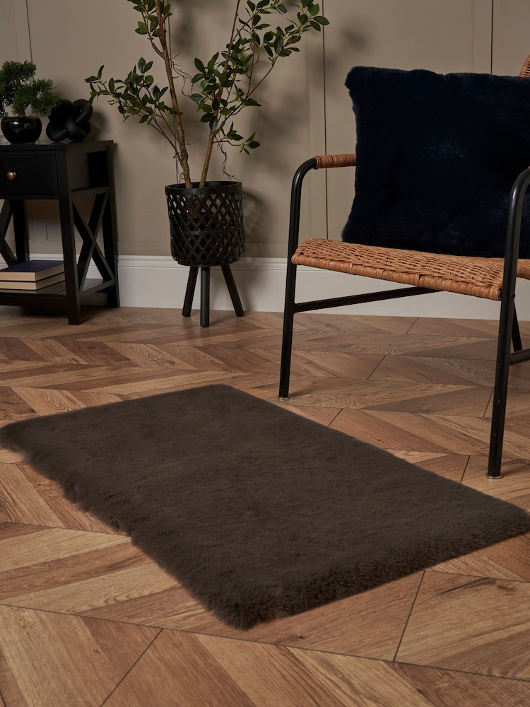 BHS Faux Fur Chocolate 50cm x 90cm Supersoft Rug - Image 2 of 6